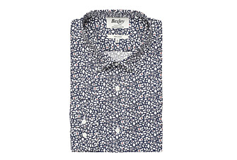 Camisa de algodón azul estampada flores blancas y rojas - VICTORIEN