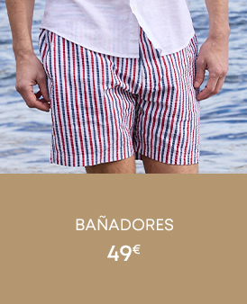 Bañador de rayas rojas, blancas y azules para hombre