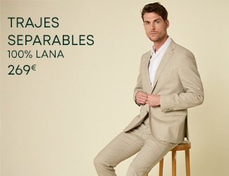 Hombre con traje combinable de lana en promoción