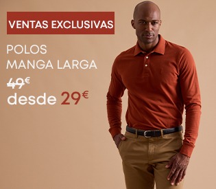 Polo de manga larga básica para hombre en algodón