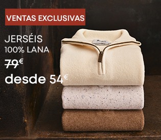 Pila de jerséis de lana, modelos con cremallera y clásicos en promoción.