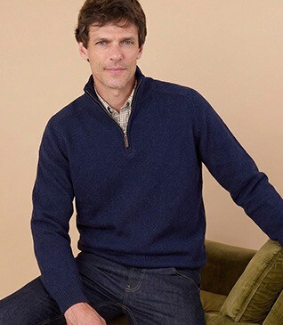 Jersey de hombre de lana con cuello con cremallera Navy - KENNETH