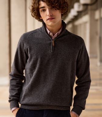 Jersey de hombre de lana con cuello con cremallera Gris Antracita moteado - KENNETH