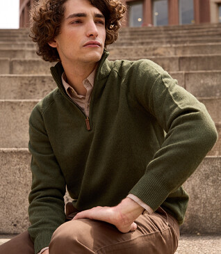 Jersey de lana para hombre con cuello con cremallera Verde - KENNETH