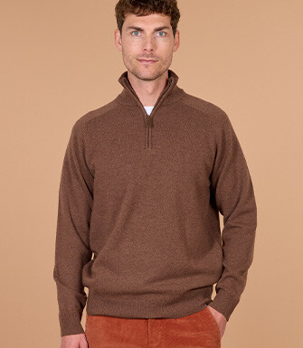 Jersey hombre media cremallera chocolate jaspeado - KENNETH