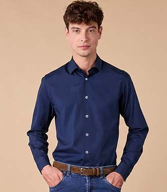 Camisa de popelina para hombre – Marino - LOUIS CLASSIC