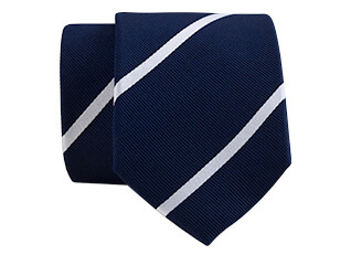 Corbata de seda a rayas azul marino y blanco para hombre