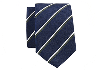 Corbata de hombre de seda Marino a rayas verde y Crudo