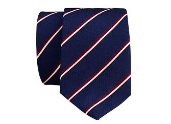 Corbata de Seda a Rayas Azul Marino, Rojo y Crudo