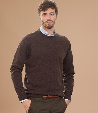 Jersey de lana con cuello redondo Chocolate Oscuro de hombre - CONAN