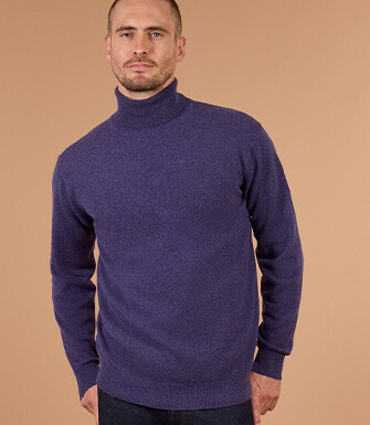 Jersey hombre cuello alto violeta jaspeado en lana - EMERIC
