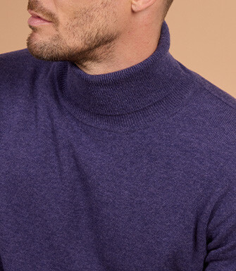 Jersey hombre cuello alto violeta jaspeado en lana - EMERIC