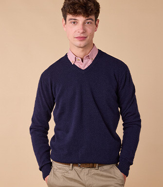 Jersey de lana para hombre con cuello de pico Azul marino - ELIAN