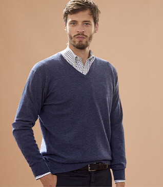 Jersey de lana para hombre con cuello de pico Azul oscuro moteado - ELIAN