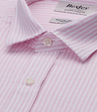 Camisa de algodón y lino a rayas rosa y blanco - EDIBERT