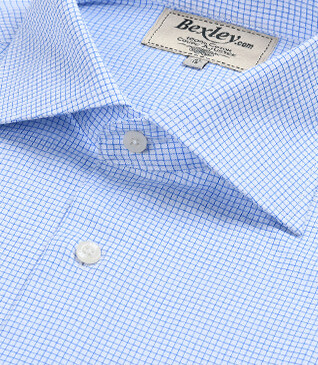 Camisa blanca con pequeños cuadros azules - SALVATORE