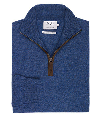 Jersey hombre cuello con cremallera azul oscuro jaspeado - KEITHY