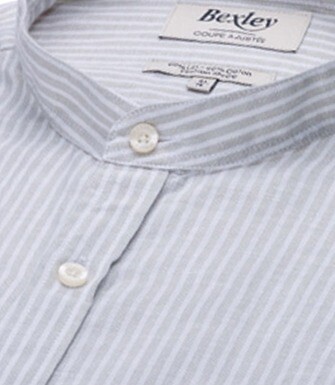 Camisa lisa de lino de algodón Verdetila y Blanco - ELIBERT