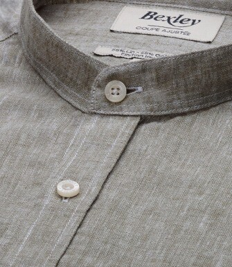 Camisa lisa de lino de algodón Chambray Verde Caqui - ELIBERT