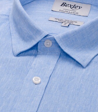 Camisa lisa de lino de algodón Chambray Azul - SILBERT