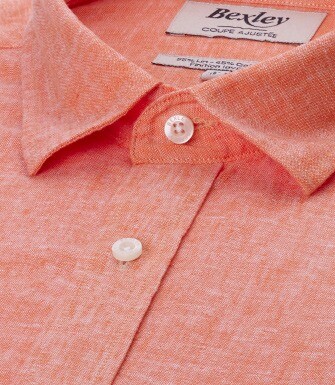 Camisa lisa de lino de algodón Chambray Naranjo - SILBERT