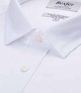 Camisa de algodón y lino Chambray Blanca - Cuello Francés - SILBERT