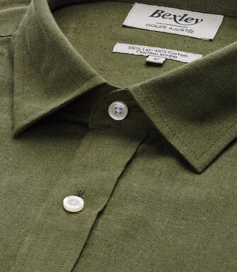 Camisa de algodón y lino Chambray Verde Bosque - Cuello Francés - SILBERT