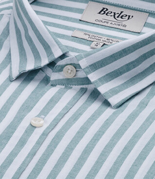 Camisa de algodón y lino a rayas verdes y blancas - SIMONIN
