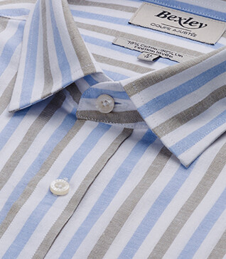 Camisa rayada Azul Cielo y Verde Salvia - SIMONIN