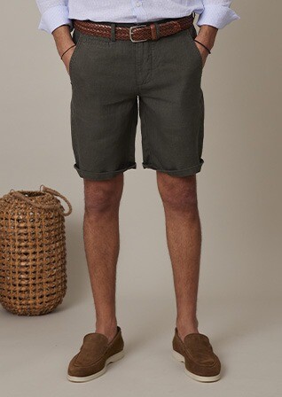 Bermudas de lino para hombre Aceituna oscura - BORYS
