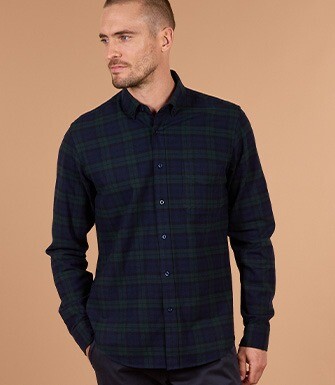 Camisa de franela Marino y Verde Oscuro - Bolsillo en el pecho - ANDRICK