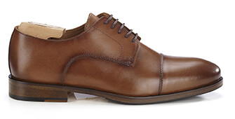 Derbies Coñac patinado de hombre con suela de cuero y goma de caucho - MAYWELL PATIN