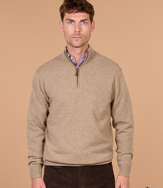 Jersey hombre bicolor con cremallera taupe y azul - KEYDEN II
