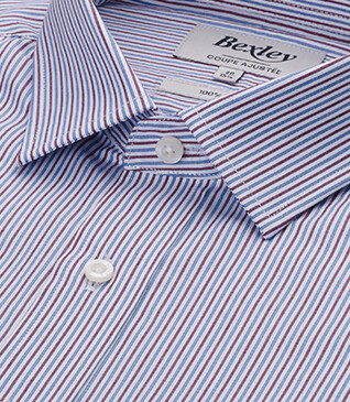 Camisa de popelina para hombre – Rayas azul y burdeos - FLORIEN