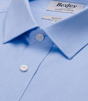 Camisa de hombre lisa de sarga en azul - FROMOND