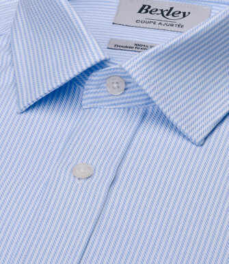 Camisa de hombre de rayas finas en azul claro y blanco - DAMELIN