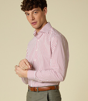 Camisa de hombre blanca de rayas finas rojas - DAVIDE CLASSIC
