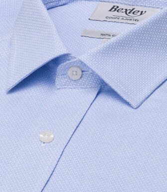 Camisa hombre azul claro con micro-motivo en popelina - LOUVAIN