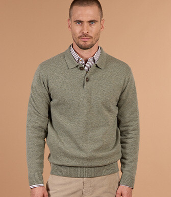 Jersey polo hombre caqui claro jaspeado en lambswool - BRAIDRICK