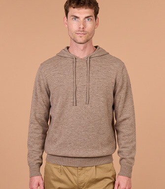 Jersey hombre con capucha taupe jaspeado en lana - HOODRICK