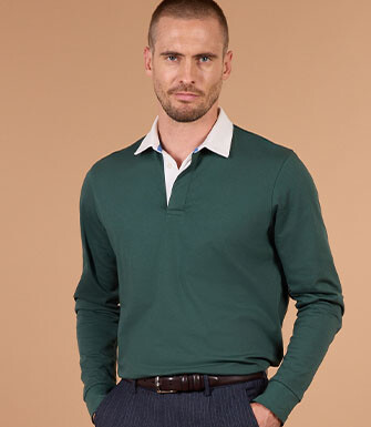 Polo rugby hombre manga larga verde oscuro en jersey - SKYLER
