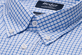 Camisa blanca con cuadros azules - Cuello americano - GRAYSON