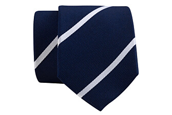 Corbata de seda a rayas azul marino y blanco para hombre