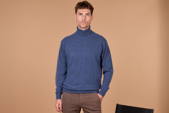 Jersey hombre cuello alto azul oscuro jaspeado en lana - EMERIC