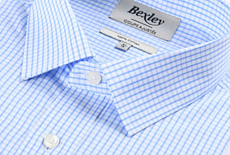 Camisa blanca con cuadros celestes - Cuello francés - ALFIERO