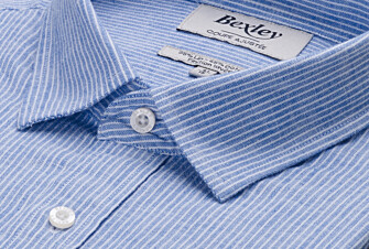 Camisa de algodón y lino Azul y Borde blanco - EDIBERT