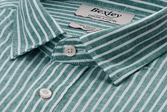 Camisa de algodón y lino Chambray Vert y blanco - EDIBERT