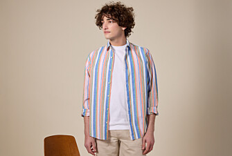 Camisa de algodón/lino Chambray azul, naranja y verde - EDIBERT