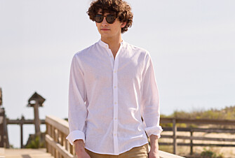 Camisa lisa de lino de algodón Chambray Blanco - ELIBERT