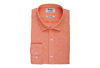 Camisa lisa de lino de algodón Chambray Naranjo - SILBERT